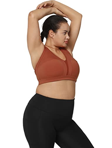 Image of Yvette Women High Impact Sports Bras Criss Cross Back Sexy Running Bra for Plus Size, Orange Red, XL(AC)