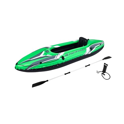 Pathfinder Caiaque Inflável Individual, Verde e Preto, com Remo e Bomba