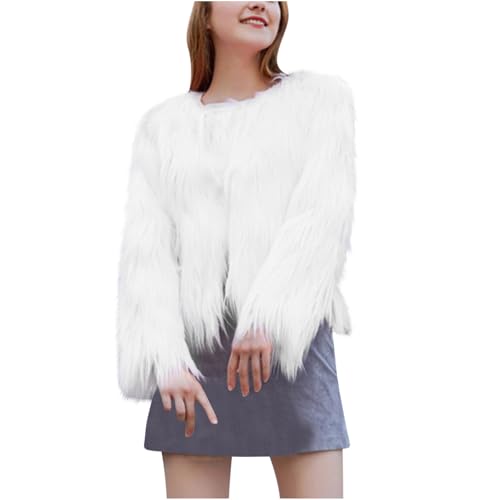 XUNRYAN Girls Fuzzy Faux-Fur Coat Cropped Winter Jackets Fluffy Short Coat Open Front Cardigan Shawl Wraps for Wedding