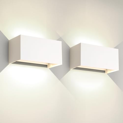 Lampada da parete LED da 25W per interni/esterni, Applique da esterno da 4000 K, lampada da esterno IP65 da parete UP Down con angolo di emissione regolabile, bianco naturale, bianco, confezione da 2