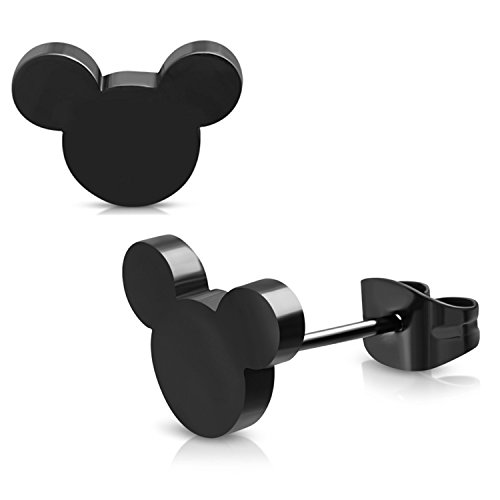 Black Stainless Steel Tiny Mouse Silhouette Button Stud Post Earrings #TOP1