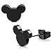 Black Stainless Steel Tiny Mouse Silhouette Button Stud Post Earrings