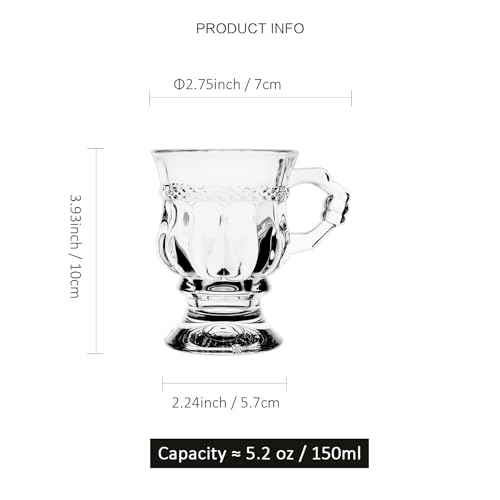Binsakao TURKISH TEA CUPS With Handle, 5 Oz Footed Glass Coffee Mugs thumb #1