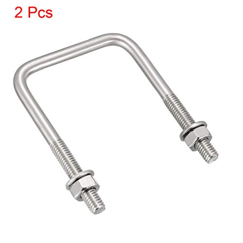 Image of uxcell Square u-Bolts 2Pcs 1.77 inch(45mm) Inner Width 70mm Length M6 304 Stainless Steel U Bolt with Nuts Washers for Boat Trailer