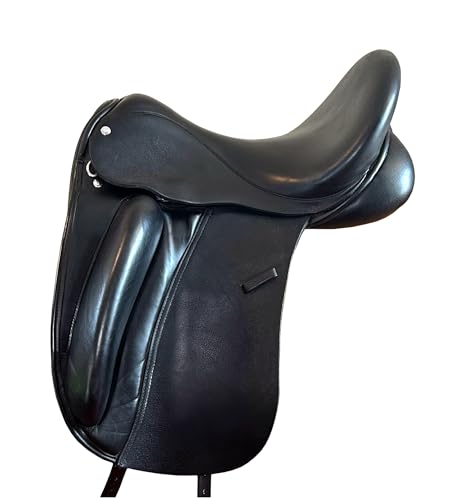 Sazaar Tack English Dressage Selle de cheval en cuir de vache entièrement couvert Noir 30,5 cm à 48,3 cm (siège de 33 cm)