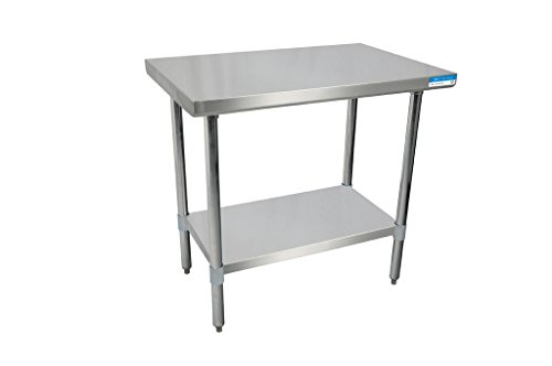 BK Resources NSF Stainless Steel Table, 72"x30", Commercial Restaurant Work/Prep Table, 18 ga T-304 Stainless Steel Top, Adjustable Shelf and Bullet Feet, Reinforced with Channels