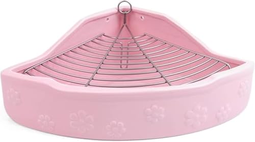AOBOPO 小動物用 陶器トワレ トイレ:チンチラ/うさぎ用|三角消臭セット付 噛み防止 かわいいデザイン 飼育ケージ内装に最適 清潔維持 チンチラ用陶器トワレ うさぎのトイレ (ピンク)