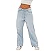 Produktbild Lange Jeans Für Frauen Hohe Taille Mädchen Jeans Lose Ausgefranste Taschen Frühling/Herbst Hosen Einfarbig Y2k Vintage Denim Jeans Jeans Damen-Jeans (Color : Light blue, Size : XXL)
