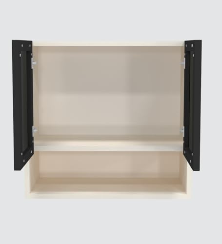 Image of SPECIALITY PANELS Wall Mounted Kitchen Cabinet with Glass Door, Black and Beige, 57x55 cm, 2 Door Storage Cabinet, DIY Assembly