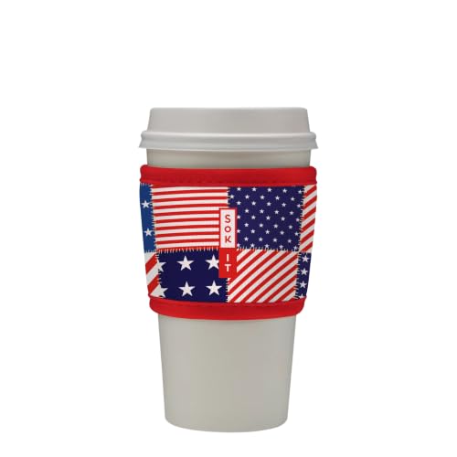 Sok It HotSok Coffee & Tea Reusable Insulated Neoprene Cup Sleeve (Patriotic Patchwork, One Size Coffee Sleeve)