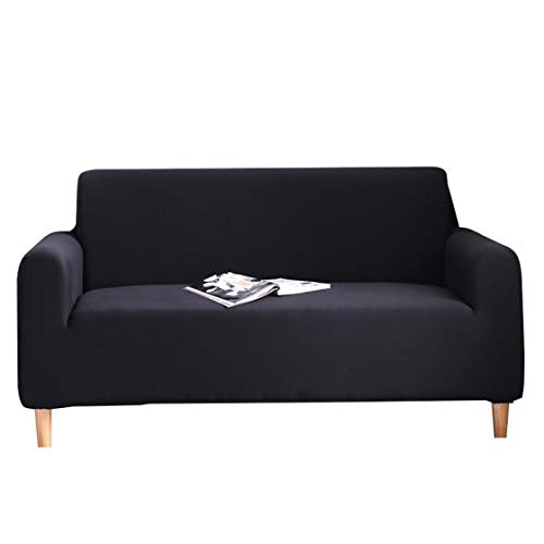 TXVSO Funda Protectora de sofá para el hogar Cubierta de Color sólido Ajuste elástico de Tela elástica y fácil de Estirar Lavable, Anti-ácaros y Antiarrugas (4 Asientos, 235cm-300cm, Negro)