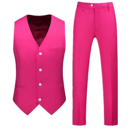 Men's Sleeveless Vest Set - Rose Gray Waistcoat | Purple Trousers China Size2
