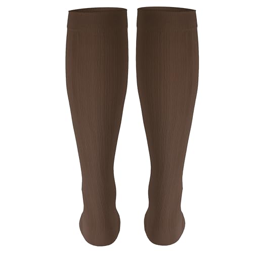 Image of NuVein Men's Compression Socks, 30-40 mmHg Support, Dress Trouser Style, Over Calf Knee High, Brown, Large