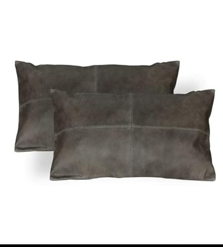Ll Leather Lovers 100% Lambskin Leather Pillow Cover - Sofa Cushion Case, Decorative Throw Covers For Living Room & Bedroom, 12X20 Inch - Grey Antique Plane Pack Of 2 #TOP29