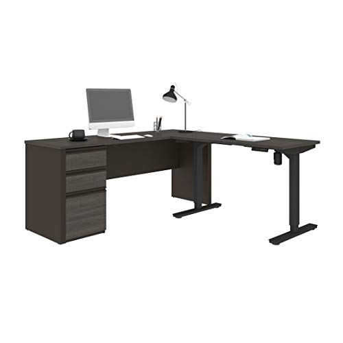 Bestar Prestige L-Shaped Standing Desk 72W Bark Grey & Slate