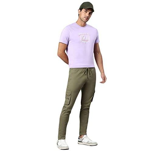 Image of Hubberholme Men's Regular Fit Cotton Trousers, Ankle Length Button & Drawstring Waist Cargo Chinos