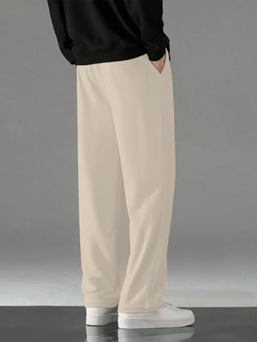 Image of KAJARU Men's Polyester Casual Straight Leg Trousers with Drawstring Waist - Comfortable & Stylish Everyday Wear for Men - Lightweight & Relaxed Fit Pants