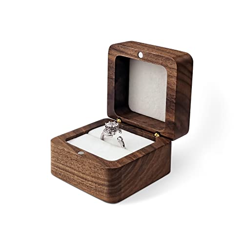 WisePoint Caja Anillo de Madera, Caja Anillo Compromiso Mini de Sola Ranura, Joyero Pequeño Cuadrada de Anillo, Elegante y Retro Organizador Anillos de Boda (Blanco)