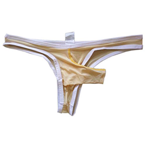 GuPoBoU168 Mens Cool Ice Silk Elephant Nose Opening Thongs Underwear (Beige, Large)