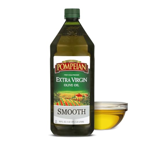 Pompeian Smooth Extra Virgin Olive Oil - 48 fl oz - 1.41 L - First Cold Pressed Olive Oil for Cooking - Smooth Taste for Sauteing, Stir-Frying, and Baking
