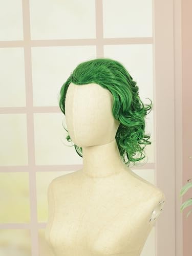 Image of Creamily Men's Short Curly Green Wig - Natural Fluffy Synthetic Hair for Men, Layered Style, Perfect for Cosplay, Costume, Halloween, Anime