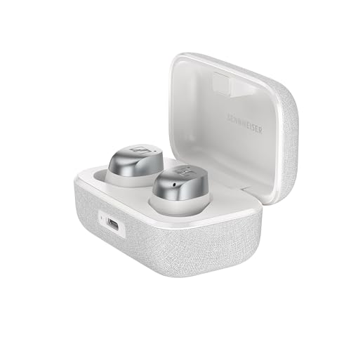 Image of Sennheiser MOMENTUM True Wireless 4 Earbuds,TrueResponse Drivers, Lossless Audio, Auracast, Adaptive ANC, Anti‑Wind+Transparency Modes, 30 Hrs Battery, Qi Fast Charge, 6‑Mics,1Y Warranty, White-Silver