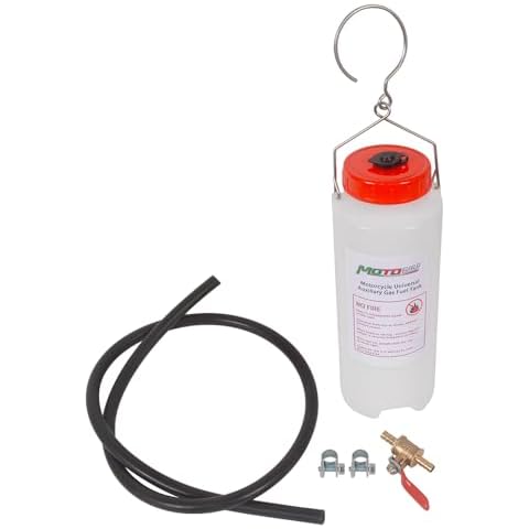 MOTO4U Auxiliary Gas Fuel Tank Universal Motorcycle Gas Tank Repair Tool Kit Auxiliary Fuel Tank 1L with Fuel Hose,Cut Off Valve and Lid with Air Outlet Cover
