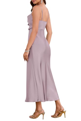 Image of Women's Summer Satin Dress Elegant Cowl Neck Adjustable Spaghetti Strap Wedding Guest Cocktail Party Maxi Dresses