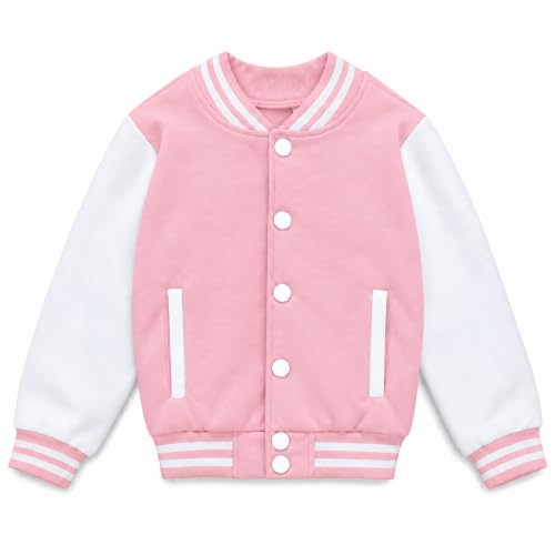 Image of Kids Baseball Jackets Boys Girls Fit Varsity Jacket Casual Lightweight Plain Button Cardigan School Coat