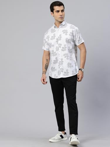 Image of Majestic Man Slim Fit Floral Printed Pure Cotton Casual Half Sleeve Shirt