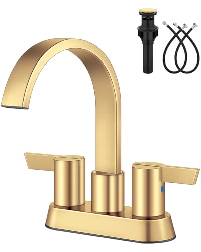 Aolemi Bathroom Faucets for Sink 3 Hole,4 Inch Centerset Waterfall Faucet 2 Handle for Bathroom Sink with Pop-Up Drain and Supply Lines Brushed Gold