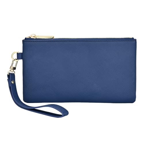 Pochette en cuir véritable grainé avec dragonne et fentes