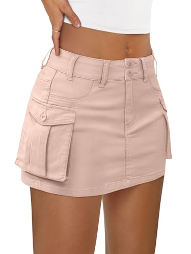 LILLUSORY Women Mini Skirt Denim Summer Jean Skort 2025 Fall y2k Cute Clothes Going Out Club Concert Outfit Western Cowgirls Trendy Fashion Sexy Short Teen Girls Cargo Pink M