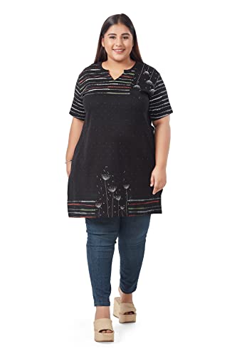 Image of CUPID Women's Cotton Plus Size Half Sleeves Long Top for Semi Summers with One Side Pocket for Ladies Printed T Shirt 3XL to 7XL