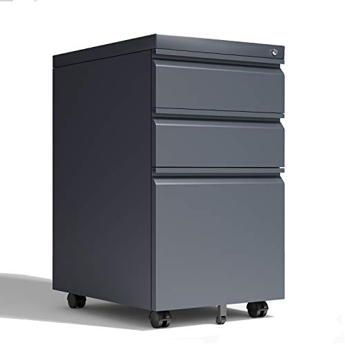 3 Drawer File Cabinet, Merax Mobile Metal Pedestal Filing Cabinets with Key, Lockable