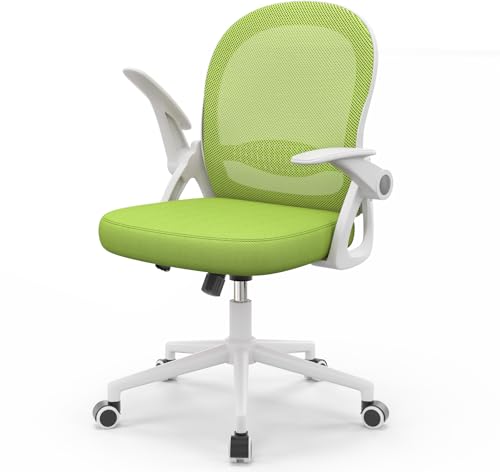 naspaluro Home Office Chair Ergonomic Desk Chair Swivel Computer Chair Mid-Back Mesh Chair with Flip-up Armrests and Lumbar Support for Home/Office- Green
