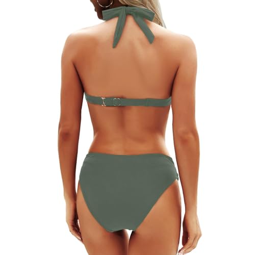 Ensemble de bikini taille haute rétro vert taille 14 maillot deux pièces - 2