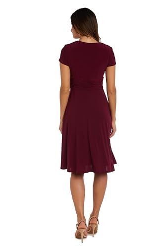 Image of R&M Richards Women's Cascade Wrap Dress with V-Neck & O-Ring Rhinestone Buckle, Work to Weekend Short Sleeve Flowy Silhouette