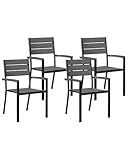 Beliani Gartenstuhl mit Armlehnen 4er Set Aluminium schwarz Kunstholz grau Prato