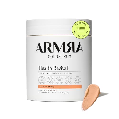ARMRA Colostrum™ Premium Powder, Grass Fed, Gut Health Bloating Immunity Skin & Hair, Contains 400+ Bioactive Nutrients, Potent Bioavailable, Keto, Gluten & Fat Free (Blood Orange | 90 Servings)