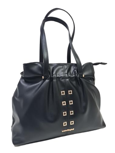 Laura Biagiotti Bolso de hombro, dos asas largas, línea Eclyper, piel sintética, con accesorios dorados, dimensiones 41 x 33,5 x 14 cm Art. LB26S-252-1, Negro , 40x31x13 Centimetri