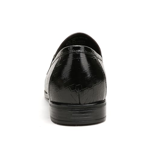 Image of Mens Leather Penny Loafers, Classic Crocodile Printed Business Dress Shoes with Metal Buckle Slip on Penny Shoes for Mens