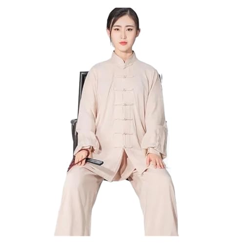 Women's Men's Soft Cotton Tai chi Suit Kung fu Wushu Martial Arts Uniform Wing Chun Jacket Pants(Grey_L)