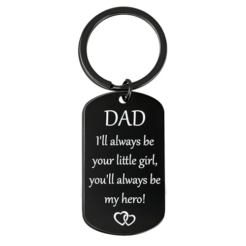 JIOMULIG Fathers Day Dad Gifts from Daughter - Ill Always Be Your Little Girl Engraved Keychain Black Stainless Steel Meaningful Keepsake for Daddy Papa Stepdad Birthday Christmas Valentines Present