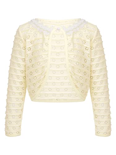 JanJean Kids Little Girls Long Sleeve Lace Hollow Bolero Jacket Top One Button Cardigan Shrug Dress Cover up Shawl Cardigan