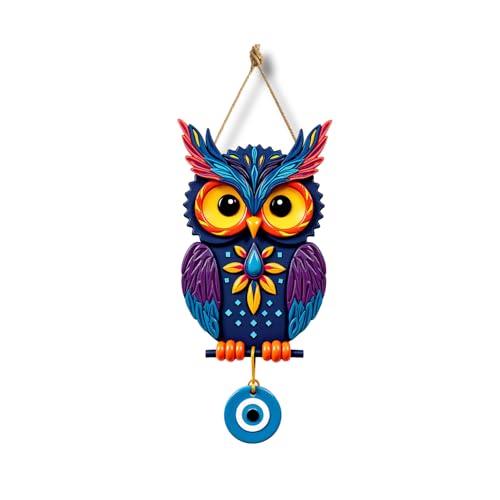 Image of GiftOday Owl Shape Wooden Wall Hanging For Home Decor | Evil Eye Decoration Livingroom, Dining Room | Modern Artwork | Wall Hanging Ornament Door Decorative (18 x 30 CM)