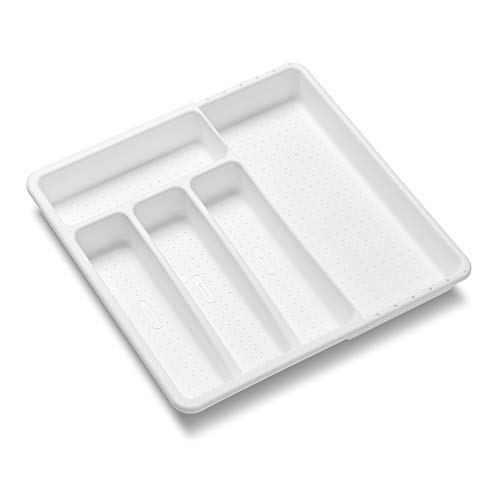 madesmart Expandable 4 Comp Silverware Tray OPP Organizer, Small, White