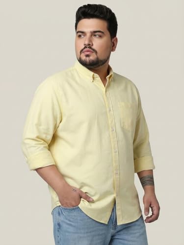 Image of Urbano Plus Men's Cotton Full Sleeve Regular Fit Solid Oxford Shirt with Button-Down Collar