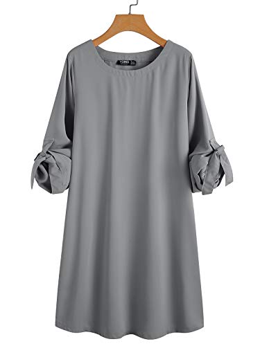 YOINS Summer Dresses for Women Short Sleeves T Shirts Solid Crew Neck Tunics Self-tie Blouses Mini Dresses Advanced Version-Gray XL