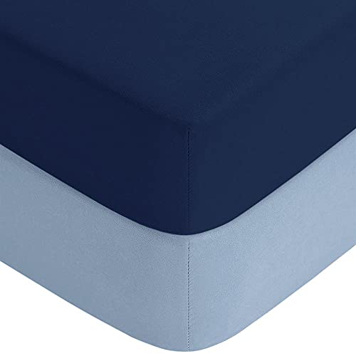 Image of Yoofoss Baby Crib Sheets for Boys Girls, Fitted Crib Sheet 2 Pack for Standard Crib and Toddler Mattress, Super Soft Microfiber Baby Sheet 28x52x8in(Navy-Light Blue)